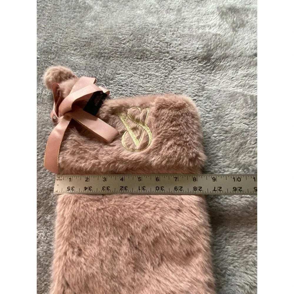 Victoria's Secret Embroidered Fluffy Bow Pompom Christmas Stocking New Tag s2